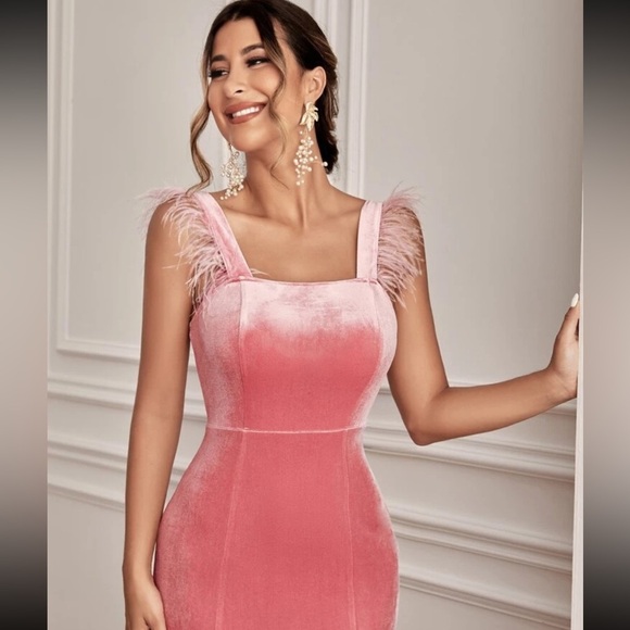 Coral Pink Feather Dress - Picture 2 of 5